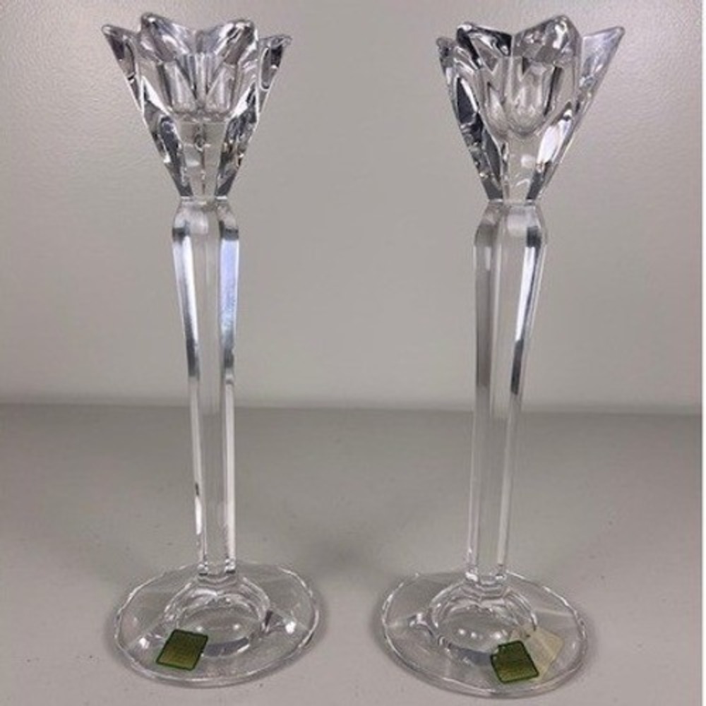 Marquis Waterford Crystal Candlestick Holders Tulip Top Pair Made Austria